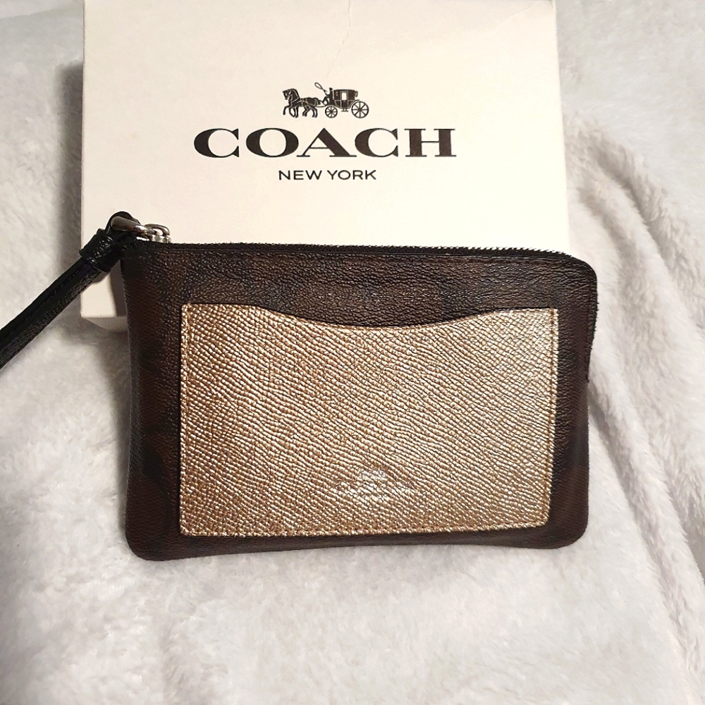 Coach dark brown wristlet
